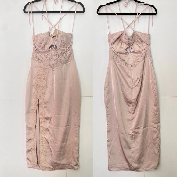 HOUSE OF CB 'Georgia' Crystal Satin and Lace Midi Dress cutout Size M NWOT - Picture 5 of 16
